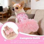SIMCAPY Dog Dress, Fashion Puppy Tutu Princess Dresses for Small Dogs Girl, Sweet Skirt with Dog Bowknot Clips, Spring Dog Cat Clothes Pet Apparel (Pink Floral Dress, XXX-Small)