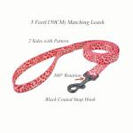 Olahibi Dog Collar Leash Set, Leopard Pattern, Polyester Material, Adjustable Collar and 5ft Matching Leash, for Small Dogs.(S, Pink Leopard)