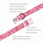 Olahibi Dog Collar Leash Set, Leopard Pattern, Polyester Material, Adjustable Collar and 5ft Matching Leash, for Small Dogs.(S, Pink Leopard)