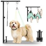 MHACVVO Dog Grooming Table Arm, 31.5"-43.3" Adjustable Pet Stand with Hammock & Clips – 3-in-1 Grooming Kit for Nail Trimming, Haircut & Drying, Home Supplies for Small Dogs