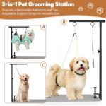MHACVVO Dog Grooming Table Arm, 31.5"-43.3" Adjustable Pet Stand with Hammock & Clips – 3-in-1 Grooming Kit for Nail Trimming, Haircut & Drying, Home Supplies for Small Dogs