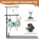 MHACVVO Dog Grooming Table Arm, 31.5"-43.3" Adjustable Pet Stand with Hammock & Clips – 3-in-1 Grooming Kit for Nail Trimming, Haircut & Drying, Home Supplies for Small Dogs