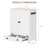 Dog Feeding Station with Storage, Metal Dog Food Storage Cabinet with 2 Elevated Bowls and 3 Hooks, Pet Feeding Station and Dogs Food Storage Organizer, White
