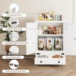 Dog Feeding Station with Storage, Metal Dog Food Storage Cabinet with 2 Elevated Bowls and 3 Hooks, Pet Feeding Station and Dogs Food Storage Organizer, White