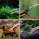 Ohtomber Aquascape Tools Aquarium Kit - 4PCS Terrarium Supplies Include Long Tweezers for Terrarium, Feeding Tongs, Aquarium Scissors, Algae Scraper for Fish Tank Cleaning Plant Trimming