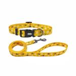 Olahibi Dog Collar Leash Set, Floral Pattern, Polyester Material, Adjustable Collar and 5ft Matching Leash, for Small Dogs.(S, Bee Daisy)
