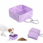 Portable Collapsible Silicone Dog Bowl, 12oz(350ml) Foldable Pet Travel Water & Food Dish with Carabiner for Hiking, Camping. Leakproof, Portable Food & Water Container for Dogs & Cats, Purple