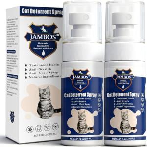 JAMBOS 2 Bottles Cat Deterrent Spray – Natural, Non-Toxic Anti-Scratch Spray for Cats & Kittens – Indoor & Outdoor Pet Training Aid – Furniture & Carpet Protector (Blue, M)