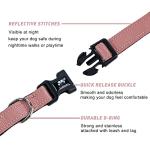 FURRYFECTION Reflective Dog Collar and Leash Set with Quick Release Buckle, Padded with Neoprene Adjustable Nylon Dog Collar for Small Medium and Large Dogs (Medium Collar+5FT Leash, Pink)