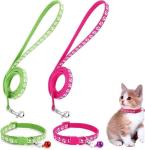 2 Pack Puppy Dog Collar Leash and Leash for Small Dogs Pet Cat Kitten Leashes Adjustable Training Rope Quick Release Paw Print Soft Nylon Pet Collar