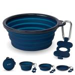 Bonza Collapsible Dog Bowls - Medium 25 oz, Dog Travel Accessories, Silicone Portable Dogs Bowl & Water Dish with Reinforced Rim & Carabiner for Hiking, Camping, and Car Trips, Navy Blue