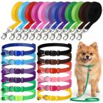 48 Pcs Dog Collar and Leash Set with Hook and Buckle, Quick Release Buckle Adjustable Puppy Collars & Polypropylene Puppy Leash Bulk, Newborn Puppys Collars, for Litter Puppies Small Pets, 12 Colors
