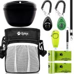 Qishiyi Dog Training Kit,Includes Pet Training Waist,Bag 2 Dog Training Clickers,Treat Pouch,Ultrasonic Silent Whistle,2 in 1 Whistle Clicker Clicker,Training Guide Booklet,2 Dog Poop Bags (Black)