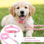 Guduling 3pcs Puppy Collar and Leash Set with Bell, Adjustable Collar and Leash for Small Dogs, Paw Print Collars for Puppy Small Dogs & Tiny Kitten (Purple, Pink, Blue)
