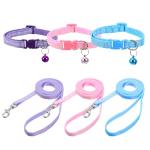 Guduling 3pcs Puppy Collar and Leash Set with Bell, Adjustable Collar and Leash for Small Dogs, Paw Print Collars for Puppy Small Dogs & Tiny Kitten (Purple, Pink, Blue)
