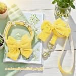 RoseYouth Dog Collar and Leash Set with Bowtie, Girl Dog Collars Metal Buckle Adjustable for Small Medium Dogs (Yellow, M: Neck 13"-22" Leash 5 FT)