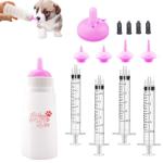 Xuanda Kitten Bottle Feeding kit with Feeding Nipple and Syringe, Soft Silicone Nursing Pet Feeding Bottle, Ventilation Valve Resistant Tearing for Small Puppies, Kittens, Rabbit (L Nipple-Pink)