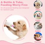Xuanda Kitten Bottle Feeding kit with Feeding Nipple and Syringe, Soft Silicone Nursing Pet Feeding Bottle, Ventilation Valve Resistant Tearing for Small Puppies, Kittens, Rabbit (L Nipple-Pink)