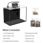 NICREW 2.5 Gallon Nano Nature Aquarium Kit, Ultra-Clear Rimless Desktop Fish Tank with Light, Filter, Gravel and Rock, Perfect for Small Fish, Shrimp, or Betta, Complete Version, Black