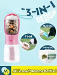 Portable Water Bottle for Small Dogs, 3 in 1 Pet Travel Bowl Dispenser with Food Treat Container & Poop Bag Holder, Summer Hiking Walking Accessories for Puppy On The Go - Pink, 10oz