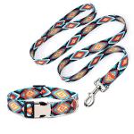 Dog Collar and Leash Set, Quick Release Buckle Soft Durable Print Puppy Collars Adjustable for Small Medium Large Pet Male Dogs Boy Cat Rhombus S
