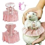 SMOLKITH Fancy Rat Clothes, Pet Rat Adjustable Pink Plaid Button Up Dress with Leash, Small Animal Apparel for Walking, Fits Guinea Pigs，Chinchillas，Meerkats，Rabbits and More- Size M
