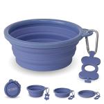 Bonza Collapsible Dog Bowls - Large 33 oz, Dog Travel Accessories, Silicone Portable Dogs Bowl & Water Dish with Reinforced Rim & Carabiner for Hiking, Camping, and Car Trips, Moss Periwinkle