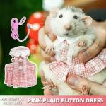 SMOLKITH Fancy Rat Clothes, Pet Rat Adjustable Pink Plaid Button Up Dress with Leash, Small Animal Apparel for Walking, Fits Guinea Pigs，Chinchillas，Meerkats，Rabbits and More- Size M