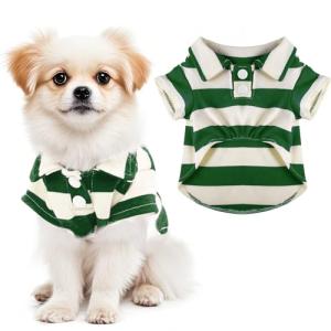 Dog Shirt Polo Shirt Striped Collar Puppy Clothes Summer Button Up Pet Clothes for Small Medium Dogs Cats for Boy Girl Pets (Green, Small)