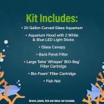 GloFish Glass Aquarium Kit, 20 Gallons, Includes Premium Blue, LED Light Stick & Integrated Filtration, Perfect for Beginners or Seasoned Hobbyists, Seamless, Curved Design