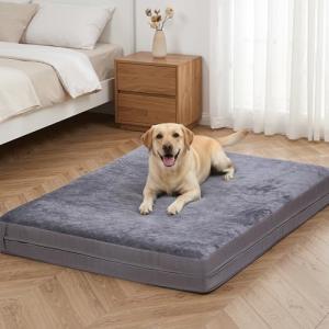 WAYIMPRESS Waterproof Large Dog Bed - XL Dog Bed for Crate, Washable Crate Bed with Orthopedic Pet Mat with Egg Crate Foam, Anti-Slip, Reversible & Washable Cover, 41" x 27", Gray