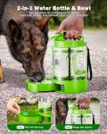 SwSun Dog Water Bottle Travel Bowl - 77oz Large Portable Dog Water Bowls Dispenser for Camping Essentials Hiking Traveling Beach Car Park Accessories, Leak Proof Pet Drinking Bottle Dispenser, Green