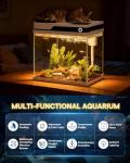 Vehipa Fish Tank, Smart Fish Aquarium Kit 4.2 Gallon with Auto Feeder, 4-in-1 Silent Pump, Adjustable Lighting, Temperature Display & Humidifier for Desktop, Office, Room