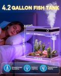 Vehipa Fish Tank, Smart Fish Aquarium Kit 4.2 Gallon with Auto Feeder, 4-in-1 Silent Pump, Adjustable Lighting, Temperature Display & Humidifier for Desktop, Office, Room