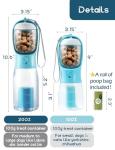 MoonyMars Portable Water Bottle for Dogs, 3 in 1 Pet Travel Bowl Dispenser with Food Treat Container & Poop Bag Holder, Summer Outdoor Walking Hiking Accessories for Large Dog On The Go - Blue, 20oz