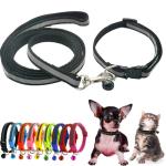 Black XXS Dog Collar with Bell Leash Set, Reflective Cat Collars Puppy Collar Nylon Soft Adjustable for XS Extra Small Tiny Boy Girl Pets Female Male Kitten Yorkie Teacup Chihuahua XSmall