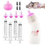 Xuanda Pet Feeding Nipple with Syringe, Soft Silicone Nursing Pet Feeding Bottle, Ventilation Valve Resistant Tearing for Puppies, Kittens, Rabbit, Small Wildlife (L Nipple,Pink)