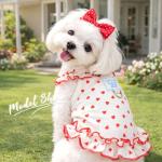 2 Pack Dog Cat Dresses for Small Dogs Girl Cute Heart & Floral Print Ruffle Sleeve Hem Breathable Stretchy Pet Puppy Cat Summer Clothes Outfits for Chihuahua Yorkie Teacup Extra Small Tiny Dogs