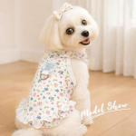 2 Pack Dog Cat Dresses for Small Dogs Girl Cute Heart & Floral Print Ruffle Sleeve Hem Breathable Stretchy Pet Puppy Cat Summer Clothes Outfits for Chihuahua Yorkie Teacup Extra Small Tiny Dogs