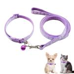 XXS Dog Collar with Bell Leash Set, Nylon Paw Print Cat Collar and Leash Adjustable Buckle for Xs XSmall Small Puppy Dogs Girl Kitten Yorkie Chihuahua X-Small,Pale Purple