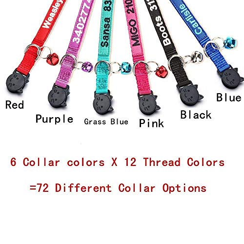 Personalized Embroidered Nylon Cat Collar with Bell