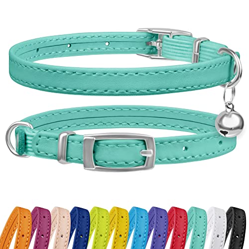 Mint Green Leather Cat Collar with Bell