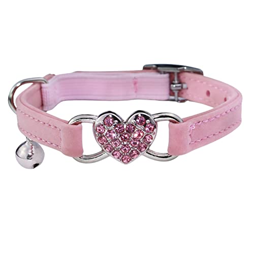 Heart Bling Cat Collar with Safety Bell - Pink