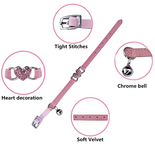 Heart Bling Cat Collar with Safety Bell - Pink
