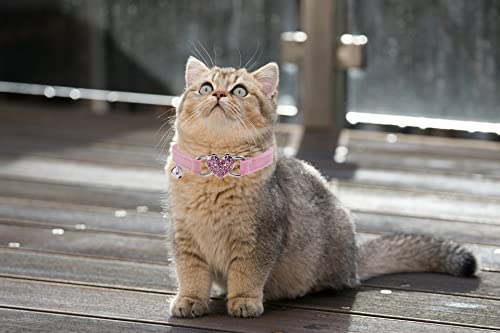 Heart Bling Cat Collar with Safety Bell - Pink