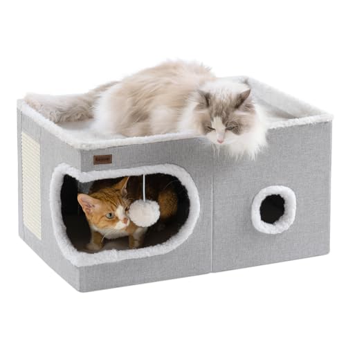 Modern Cat Cube Bed with Scratch Pad - Grey