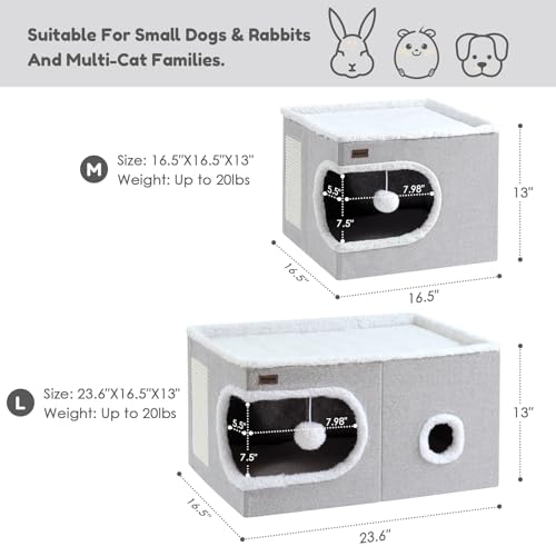 Modern Cat Cube Bed with Scratch Pad - Grey