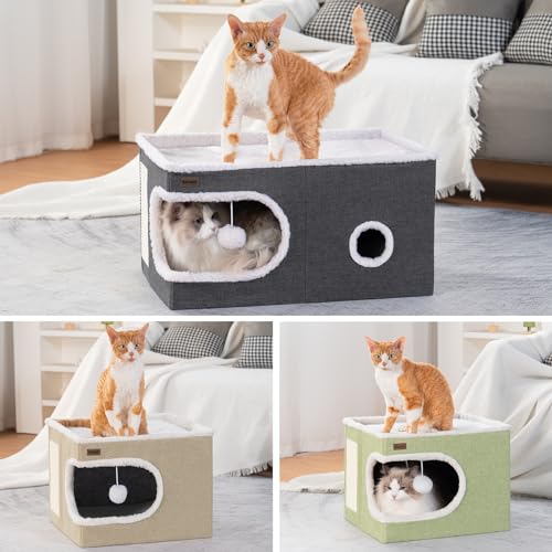 Modern Cat Cube Bed with Scratch Pad - Grey