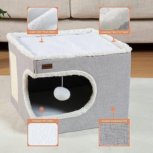 Modern Cat Cube Bed with Scratch Pad - Grey