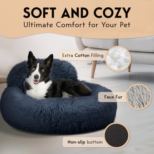 PetJett Anti-Anxiety Donut Dog Bed - Dark Grey